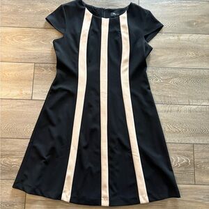 Ronni Nicole Black Mini Dress with Cream Vertical Stripes